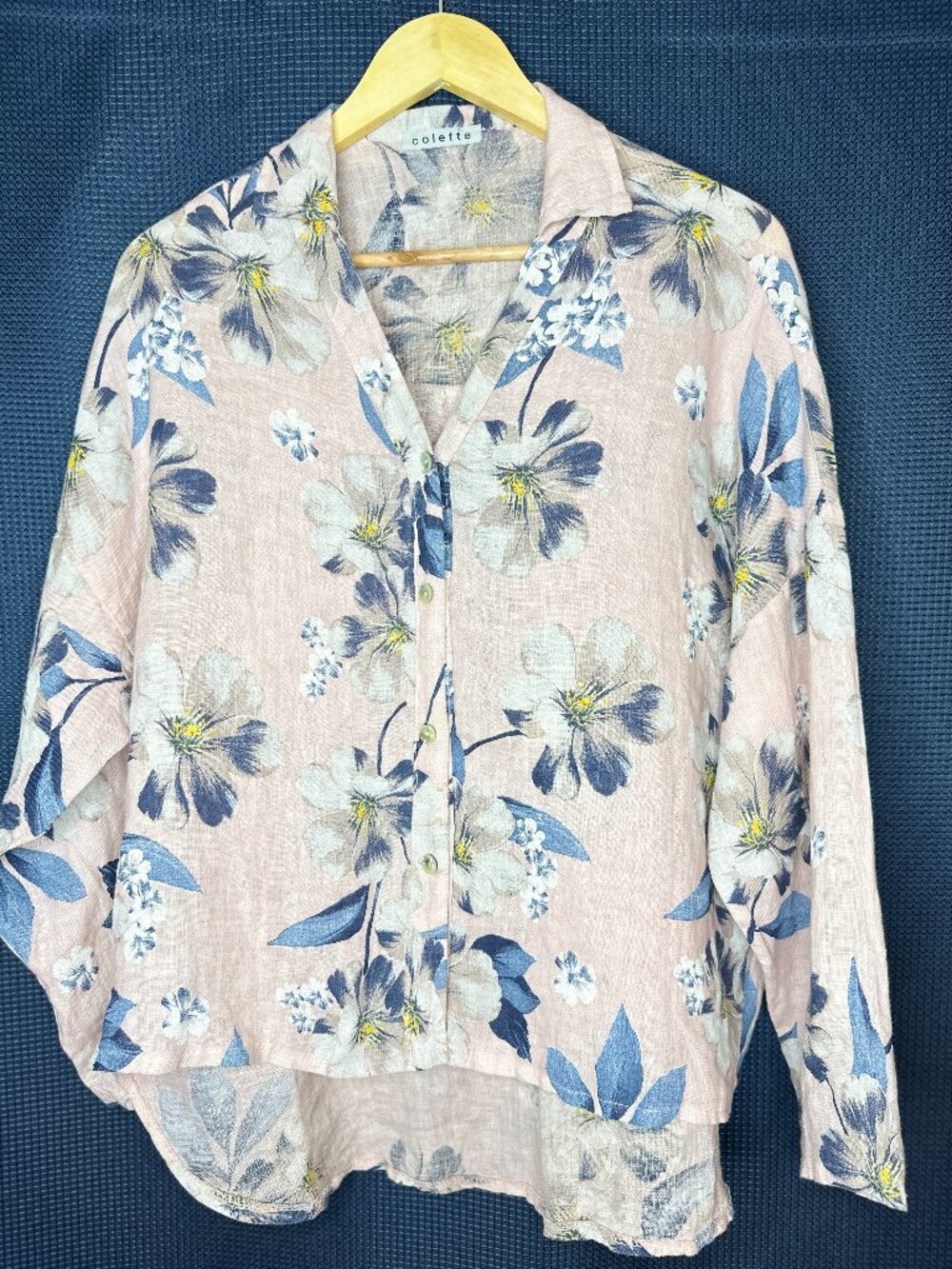 Colette 100% Linen Made in Italy Floral Top, One Size Lagenlook Elevated Resort